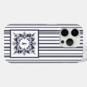 Navy Blue Stripe  Label en monogram Case-Mate iPhone Case (Achterkant (horizontaal))