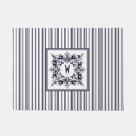 Navy Blue Stripe  Label en monogram Deurmat