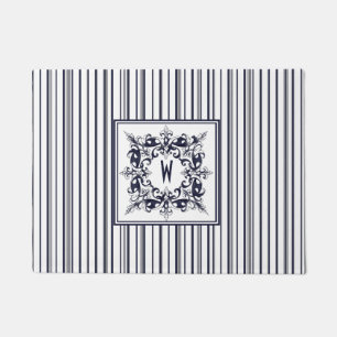 Navy Blue Stripe Label en monogram Deurmat