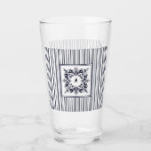 Navy Blue Stripe  Label en monogram Glas (Achterkant)