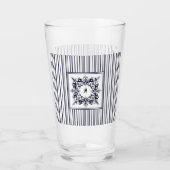 Navy Blue Stripe Label en monogram Glas (Voorkant)