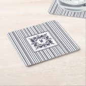 Navy Blue Stripe  Label en monogram Kartonnen Onderzetters (Schuin)