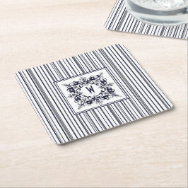 Navy Blue Stripe Label en monogram Kartonnen Onderzetters