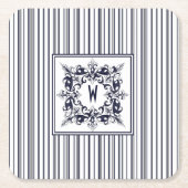 Navy Blue Stripe  Label en monogram Kartonnen Onderzetters (Voorkant)