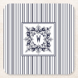 Navy Blue Stripe  Label en monogram Kartonnen Onderzetters