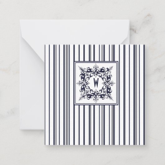 Navy Blue Stripe  Label en monogram Notitiekaartje (Voorkant)