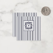 Navy Blue Stripe  Label en monogram Notitiekaartje (Voorkant / Achterkant in situ)