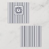 Navy Blue Stripe  Label en monogram Notitiekaartje (Voorkant / Achterkant)