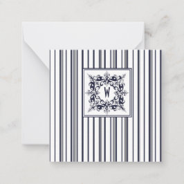 Navy Blue Stripe  Label en monogram Notitiekaartje