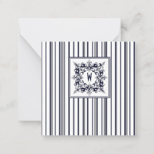 Navy Blue Stripe  Label en monogram Notitiekaartje