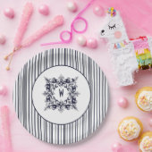 Navy Blue Stripe  Label en monogram Papieren Bordje (Feest)