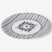 Navy Blue Stripe  Label en monogram Papieren Bordje (Gekanteld)