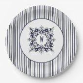 Navy Blue Stripe  Label en monogram Papieren Bordje (Voorkant)