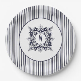 Navy Blue Stripe  Label en monogram Papieren Bordje