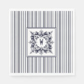 Navy Blue Stripe  Label en monogram Servet (Voorkant)