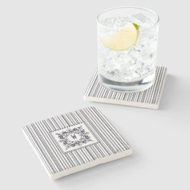 Navy Blue Stripe Label en monogram Stenen Onderzetter