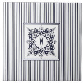 Navy Blue Stripe Label en monogram Tegeltje (Voorkant)