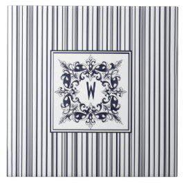 Navy Blue Stripe  Label en monogram Tegeltje