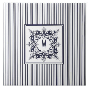 Navy Blue Stripe  Label en monogram Tegeltje