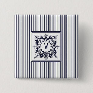 Navy Blue Stripe Label en monogram Vierkante Button 5,1 Cm