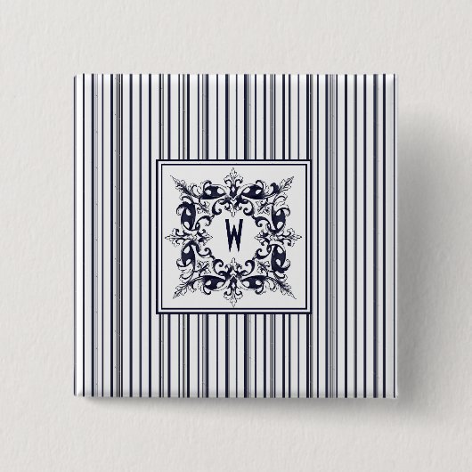 Navy Blue Stripe  Label en monogram Vierkante Button 5,1 Cm (Voorkant)