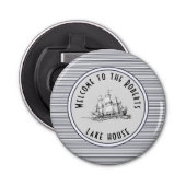 Navy Blue Stripe  Label en naam Button Flesopener (Voorkant)