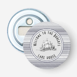 Navy Blue Stripe  Label en naam Button Flesopener