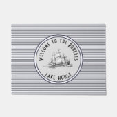 Navy Blue Stripe  Label en naam Deurmat (Voorkant)