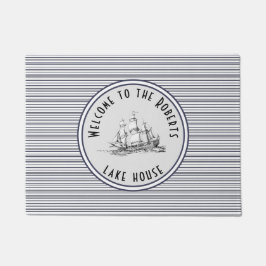 Navy Blue Stripe  Label en naam Deurmat