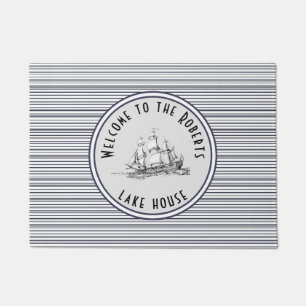 Navy Blue Stripe  Label en naam Deurmat