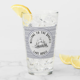 Navy Blue Stripe Label en naam Glas