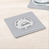 Navy Blue Stripe  Label en naam Kartonnen Onderzetters (Schuin)