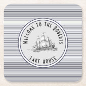 Navy Blue Stripe  Label en naam Kartonnen Onderzetters (Voorkant)