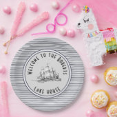 Navy Blue Stripe  Label en naam Papieren Bordje (Feest)