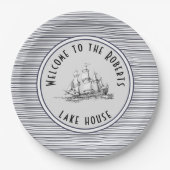 Navy Blue Stripe  Label en naam Papieren Bordje (Voorkant)