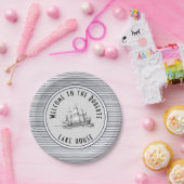 Navy Blue Stripe  Label en naam Papieren Bordje (Feest)