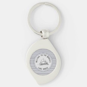 Navy Blue Stripe  Label en naam Sleutelhanger