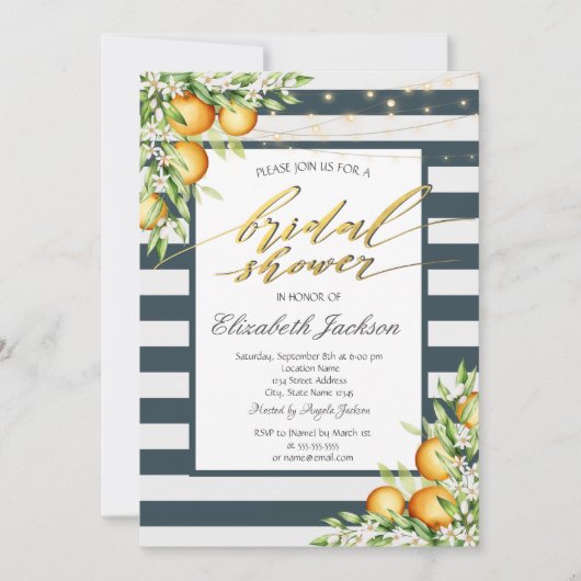 Navy Blue Stripe Lemon Citrus Vrijgezellenfeest Kaart (Voorkant)