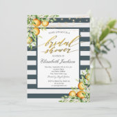 Navy Blue Stripe Lemon Citrus Vrijgezellenfeest Kaart (Staand voorkant)