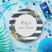 Navy Blue Stripe Lemon Citrus Vrijgezellenfeest Papieren Bordje (Feest)