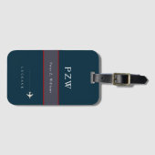 Navy Blue Stripe met de naam Elegant Bagagelabel (Voorkant (horizontaal))