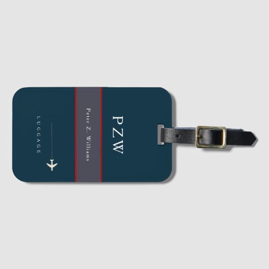 Navy Blue Stripe met de naam Elegant Bagagelabel (Voorkant (horizontaal))