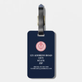 Navy Blue Stripe met Roze Laurel Wreatmonogram Bagagelabel (Achterkant verticaal)
