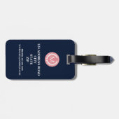 Navy Blue Stripe met Roze Laurel Wreatmonogram Bagagelabel (Achterkant horizontaal)