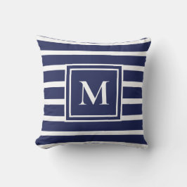 Navy Blue Stripe Modern Monogram kuststrook Kussen