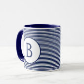 Navy Blue Stripe Monogram Mok (Voorkant links)