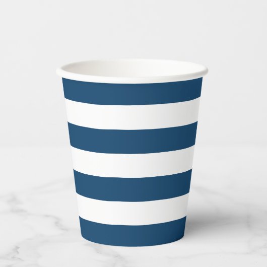 Navy Blue Stripe Paper Cup Papieren Bekers (Voorkant)