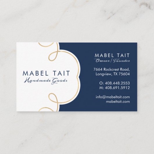 Navy Blue Stripe Patroon & Elegant Crest Visitekaartje (Achterkant)