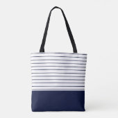 Navy Blue Stripe Pattern Monogram Tote Bag (Achterkant)