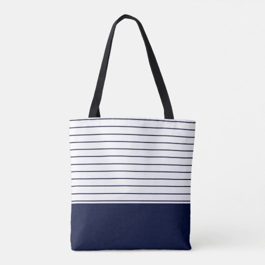 Navy Blue Stripe Pattern Monogram Tote Bag (Achterkant)